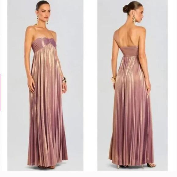 NEW Retrofete Lyanna Pleated Maxi Dress  Sz L Purple & Gold Strapless Metallic - Picture 2 of 11